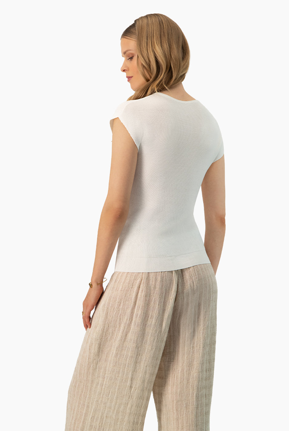 Pullover blanco tejido ligero Ivonne, manga corta