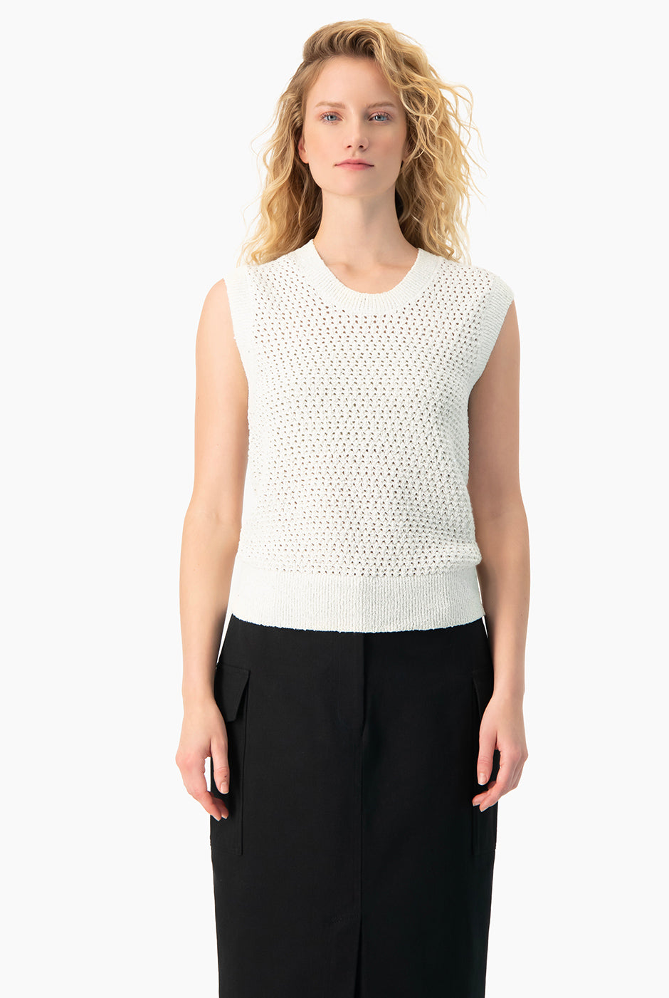 Chaleco Silver blanco tejido calado con lentejuelas