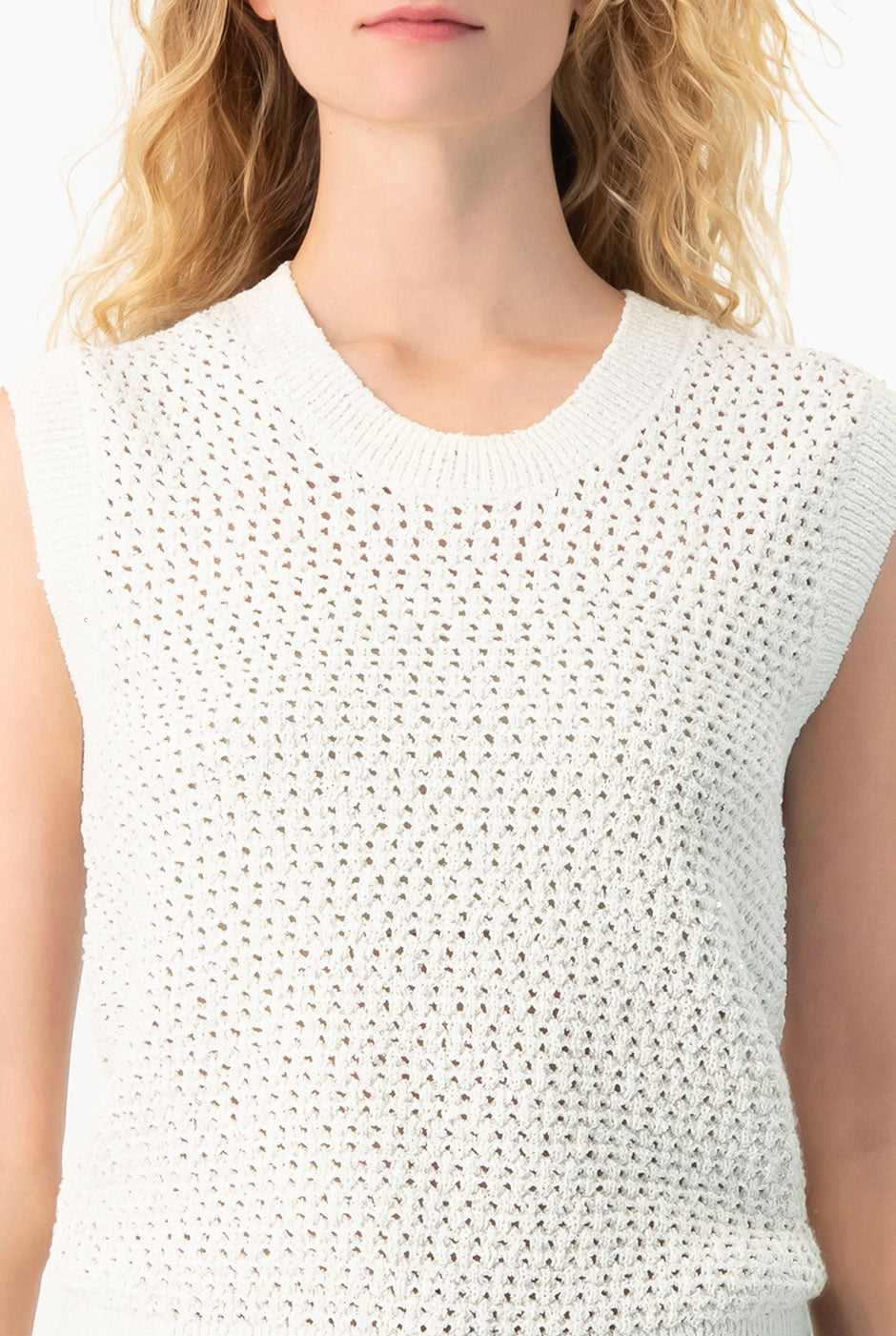Chaleco Silver blanco tejido calado con lentejuelas
