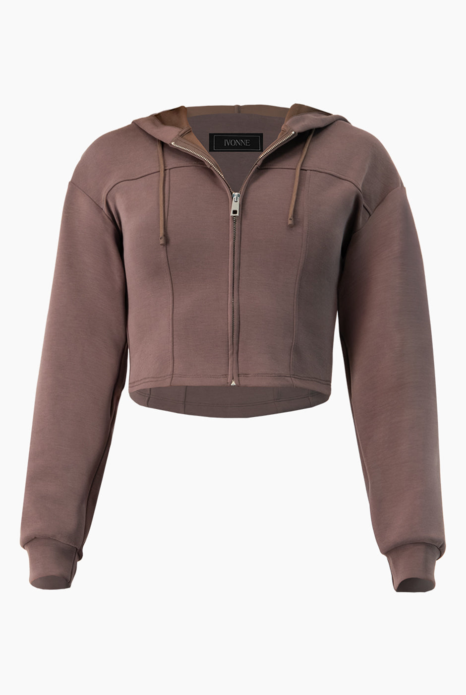 Set de sudadera corta y pantalón largo café con capucha