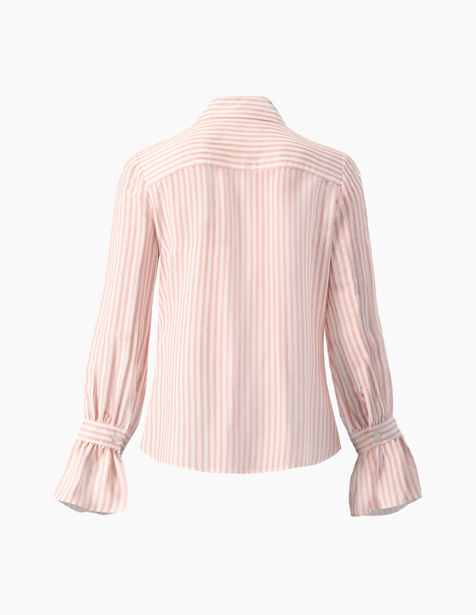 Camisa rayada rosa de manga larga con bolsillo frontal