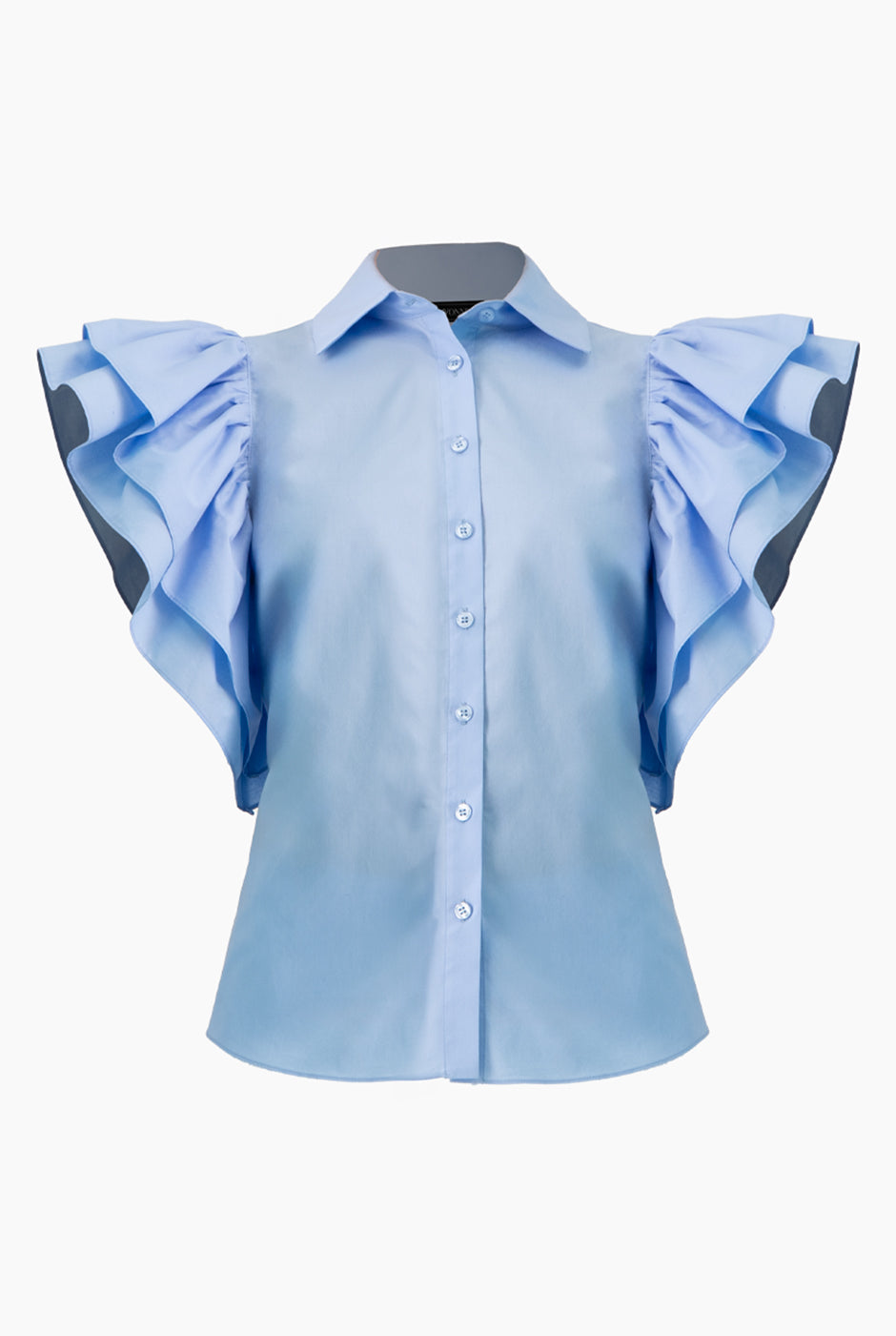 Camisa azul claro con volantes en mangas