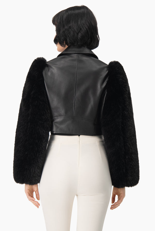 Chamarra PU Con Mangas Faux-Fur
