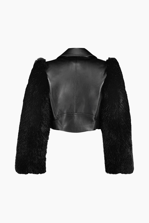 Chamarra PU Con Mangas Faux-Fur