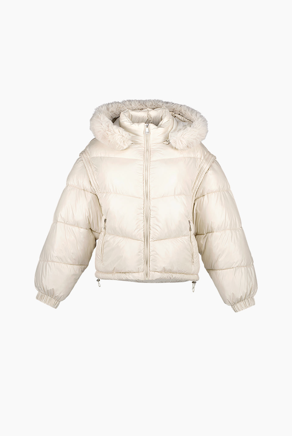 Chamarra natural acolchada con mangas desmontables y capucha con pelo sintético