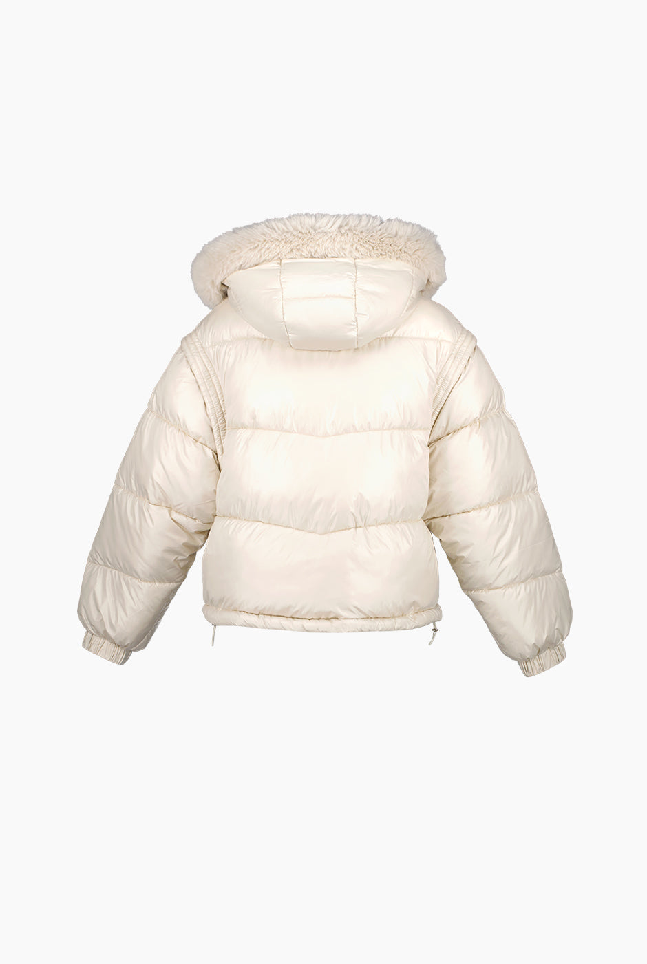 Chamarra natural acolchada con mangas desmontables y capucha con pelo sintético