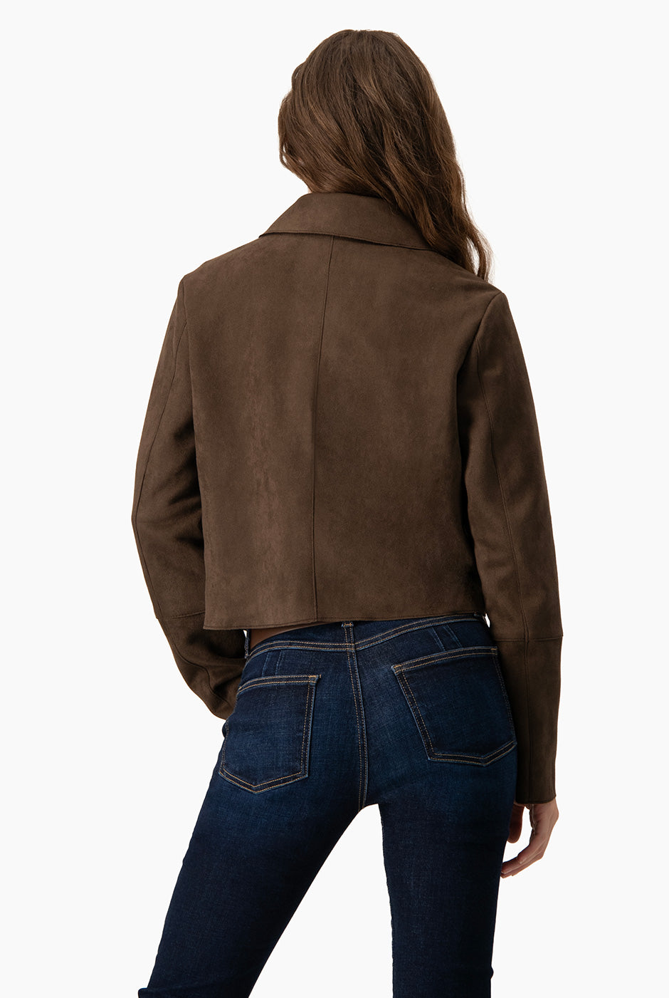 Chaqueta Basic Suede café con botones y bolsillos