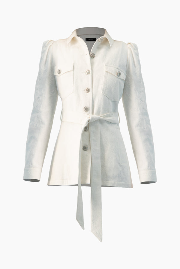 Chamarra larga con cinta