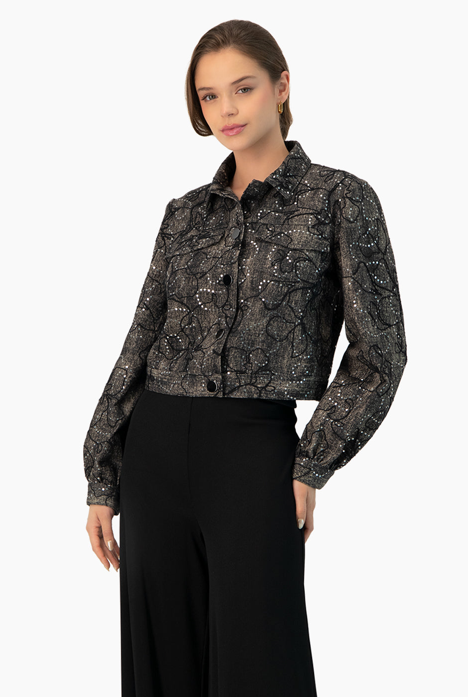 Chamarra Biker Negra con bolsillos y brillo