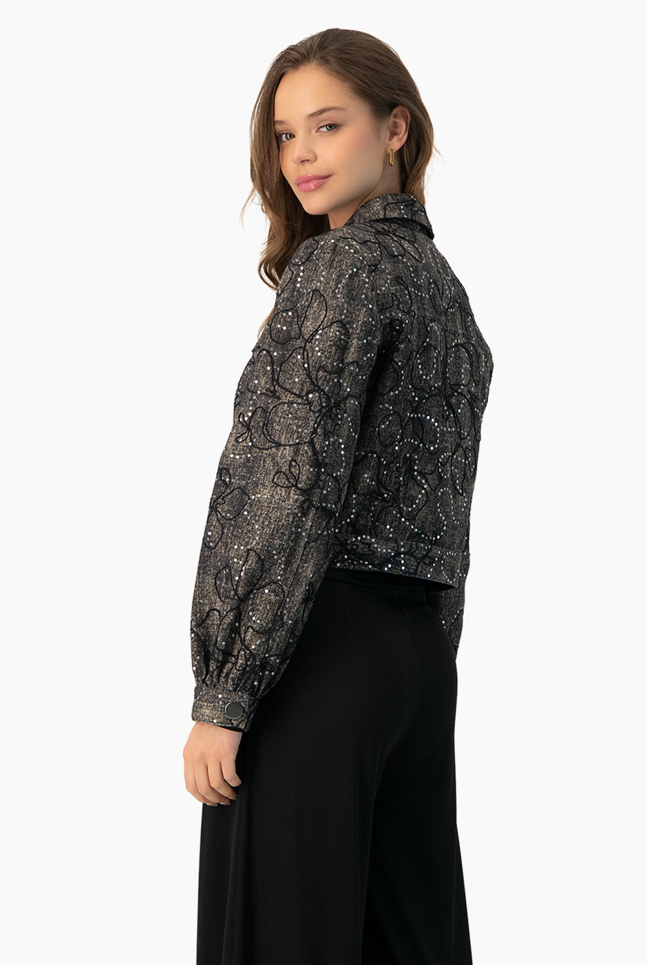 Chamarra Biker Negra con bolsillos y brillo