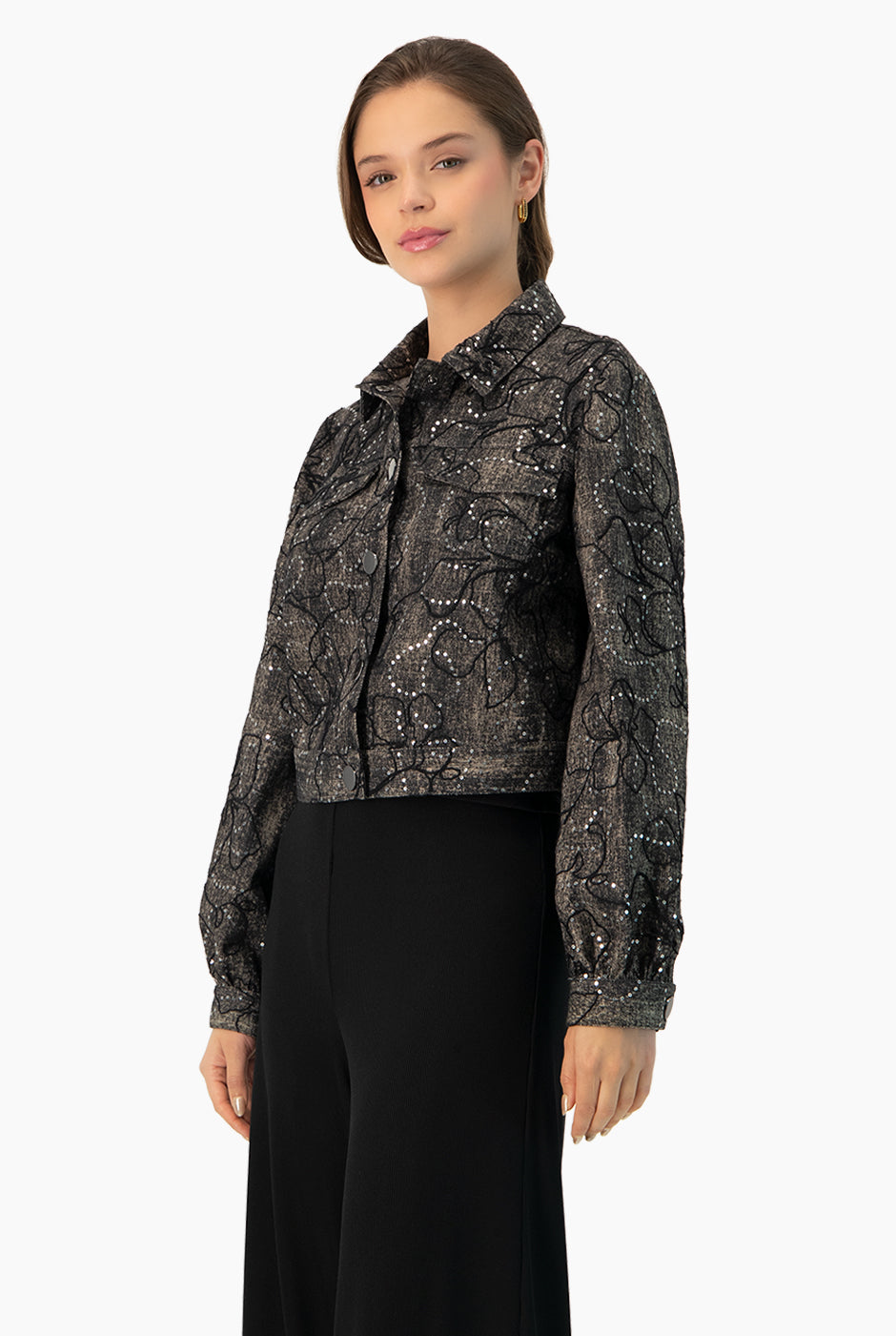 Chamarra Biker Negra con bolsillos y brillo