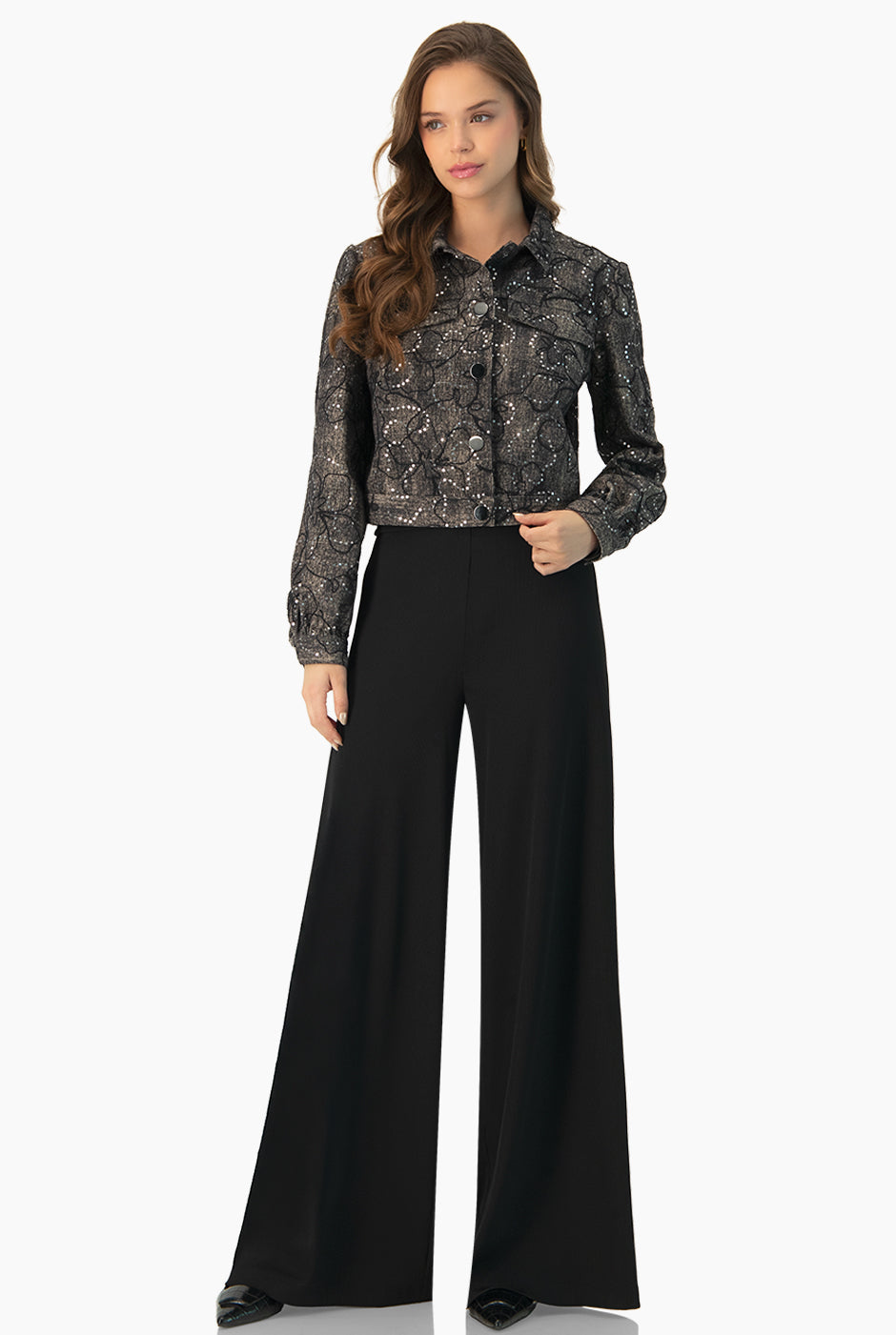 Chamarra Biker Negra con bolsillos y brillo