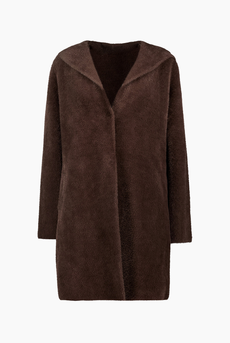 Cárdigan Extra Soft de pelo sintético café con gorro