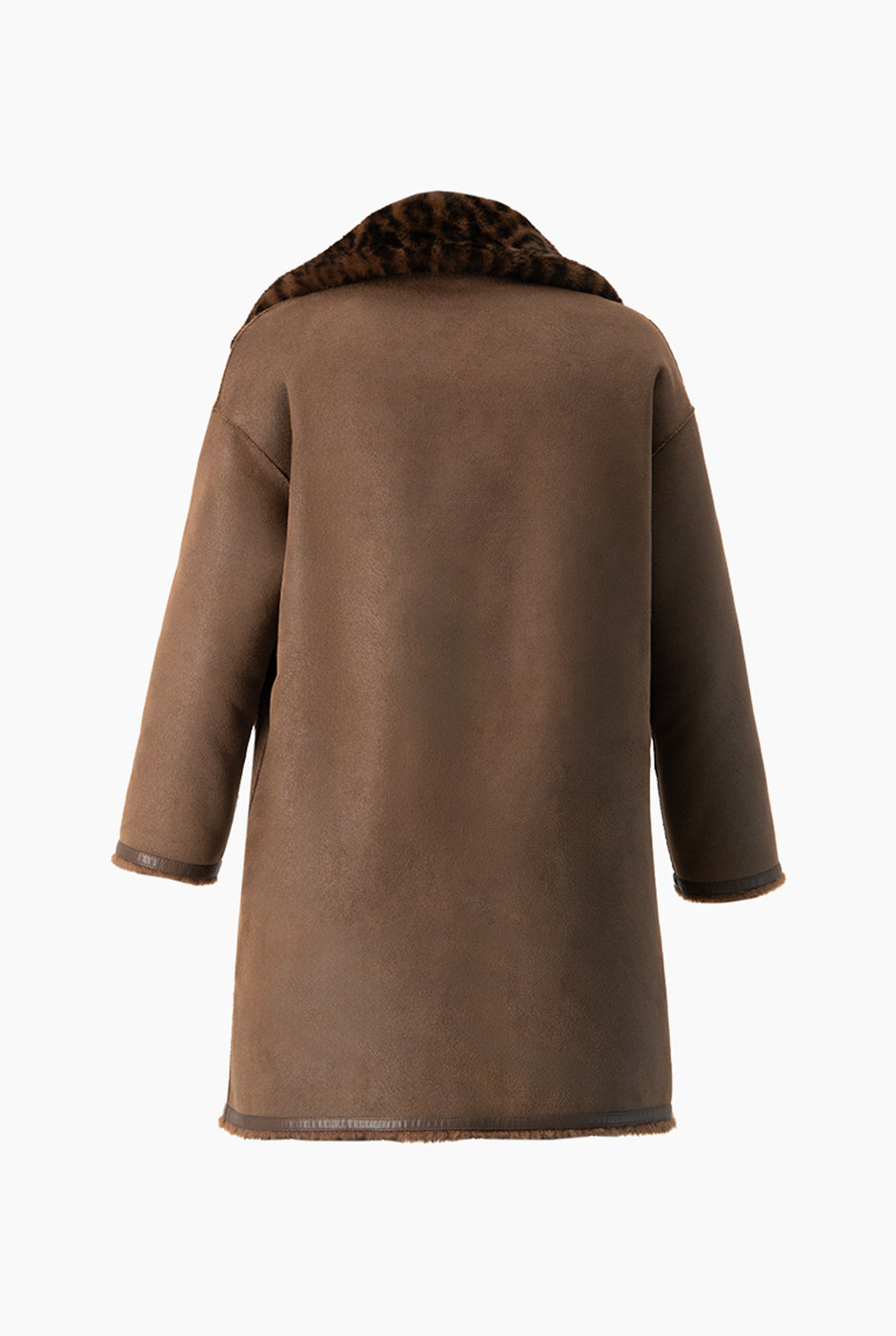 Abrigo largo reversible con estampado de leopardo y cinto