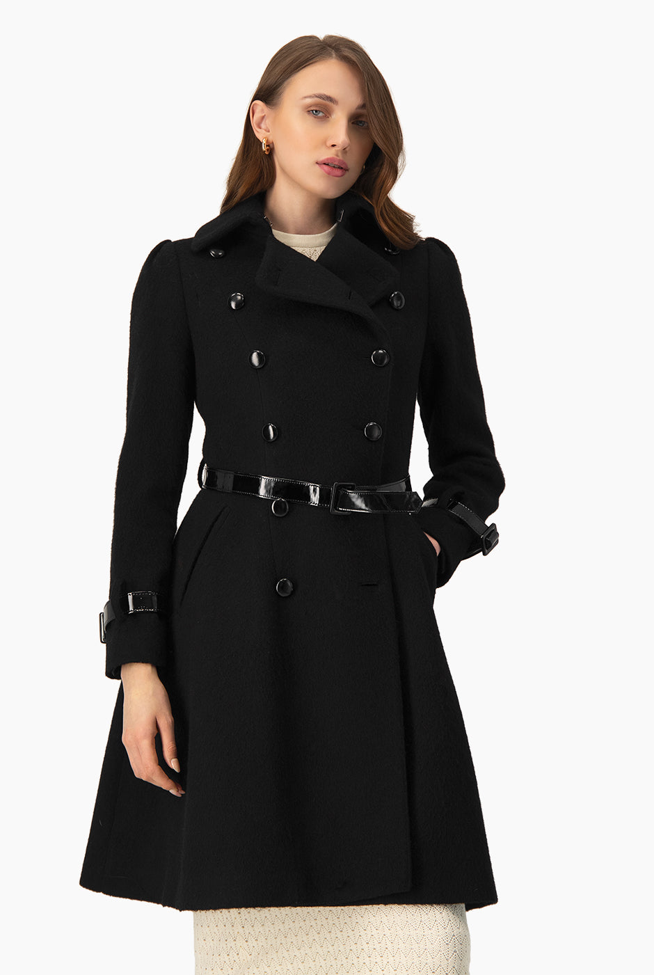 Abrigo Negro Elegante de Doble Botonadura Ivonne