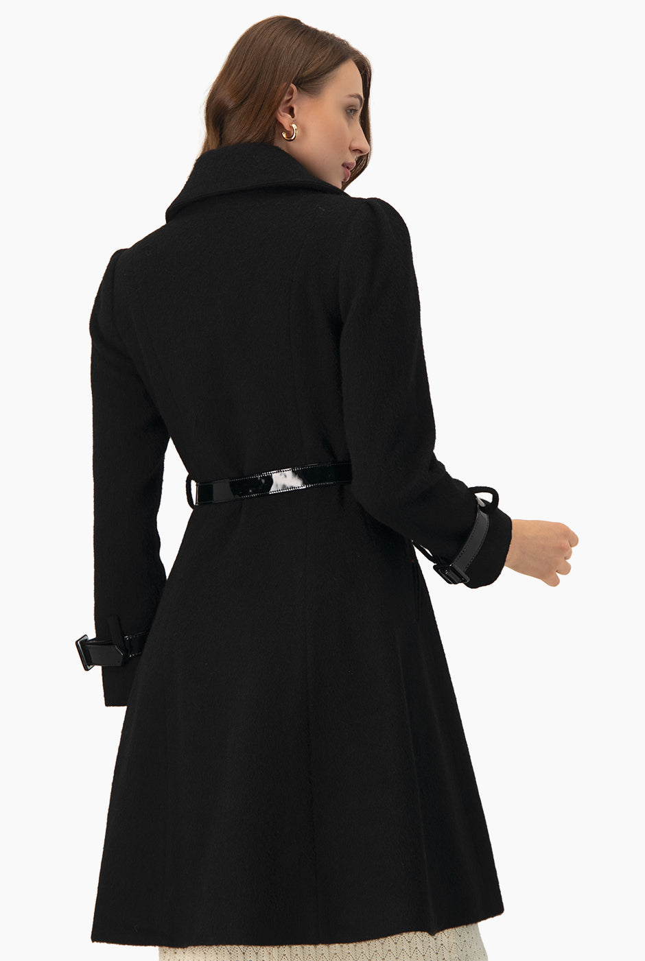 Abrigo negro Ivonne con doble botonadura y cinturón