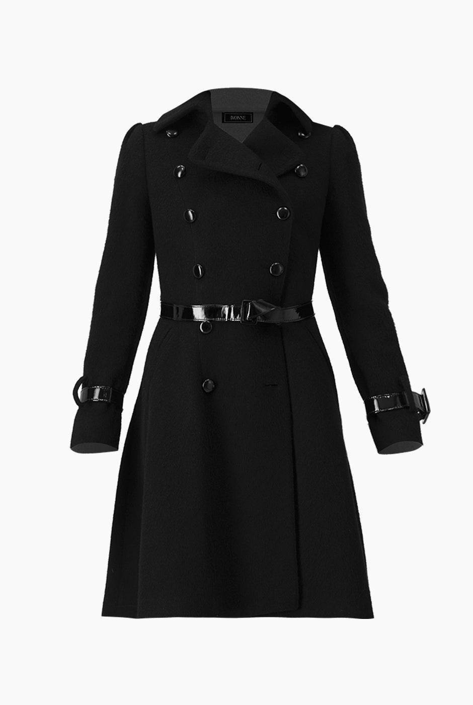 Abrigo negro Ivonne con doble botonadura y cinturón