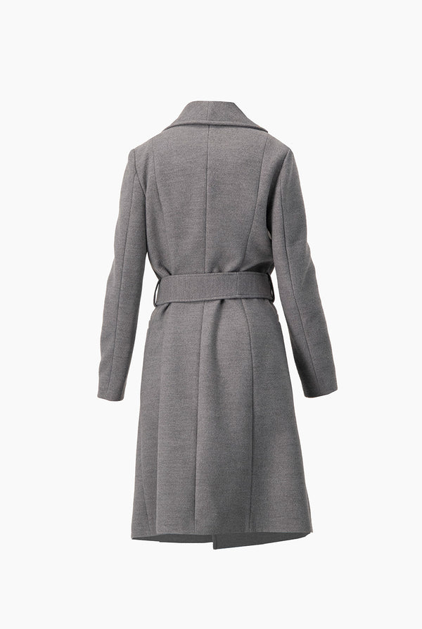 Abrigo largo gris con cinta