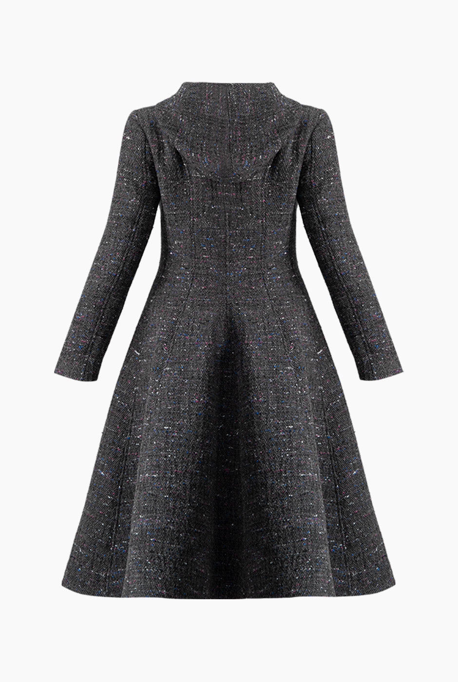 Abrigo largo gris de lana con capucha y botones frontales