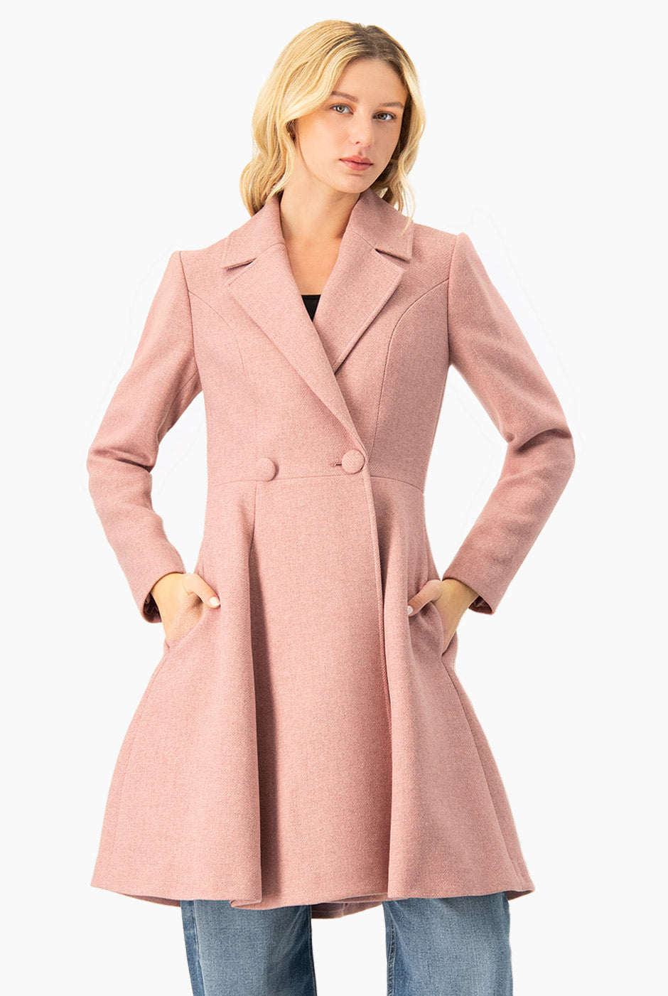 Abrigo Largo Cruzado Rosa Elegancia y Estilo