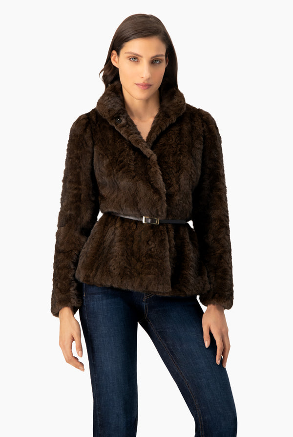 Abrigo de peluche con cinturon