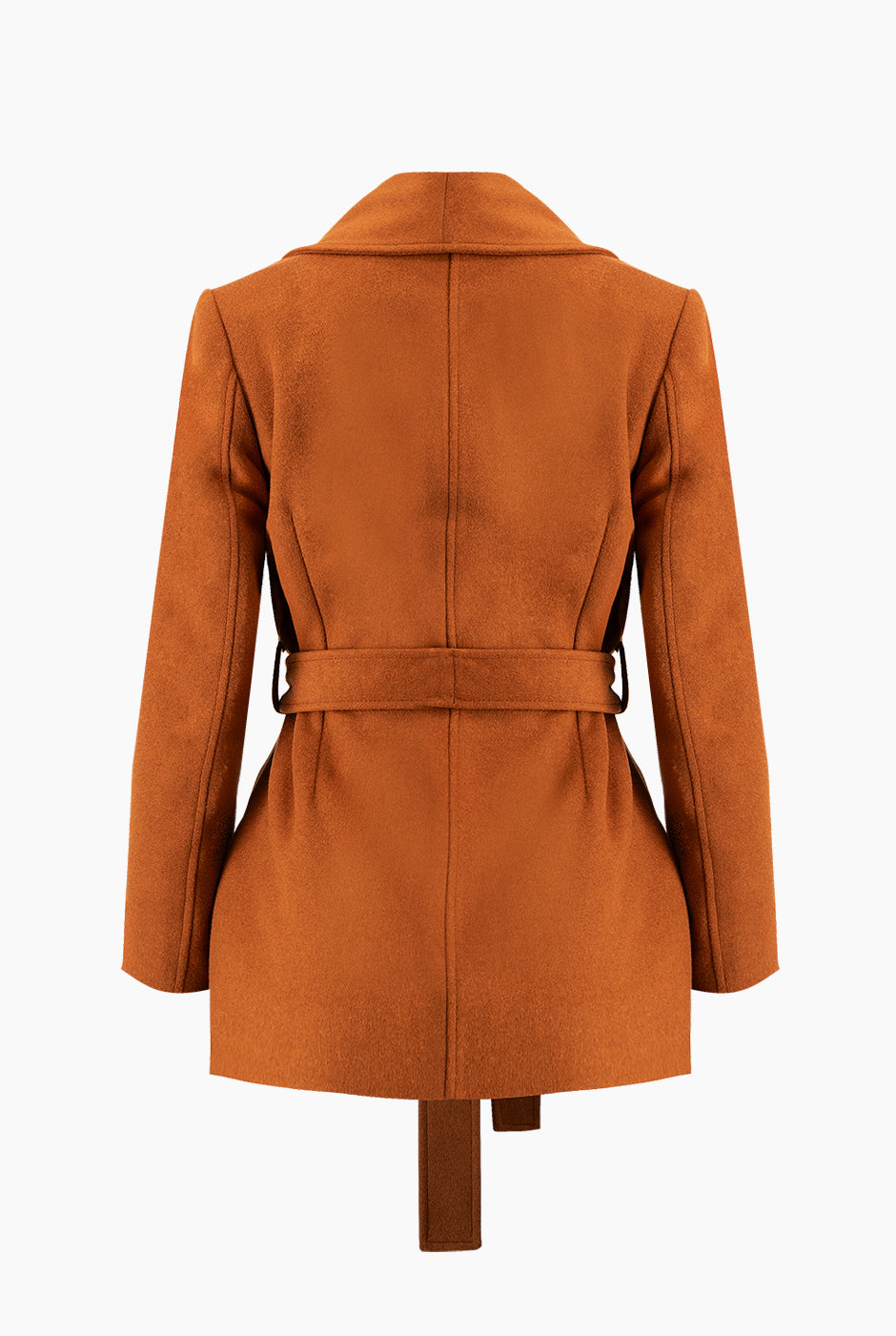 Abrigo corto chedrón con cinta en cintura y bolsillos