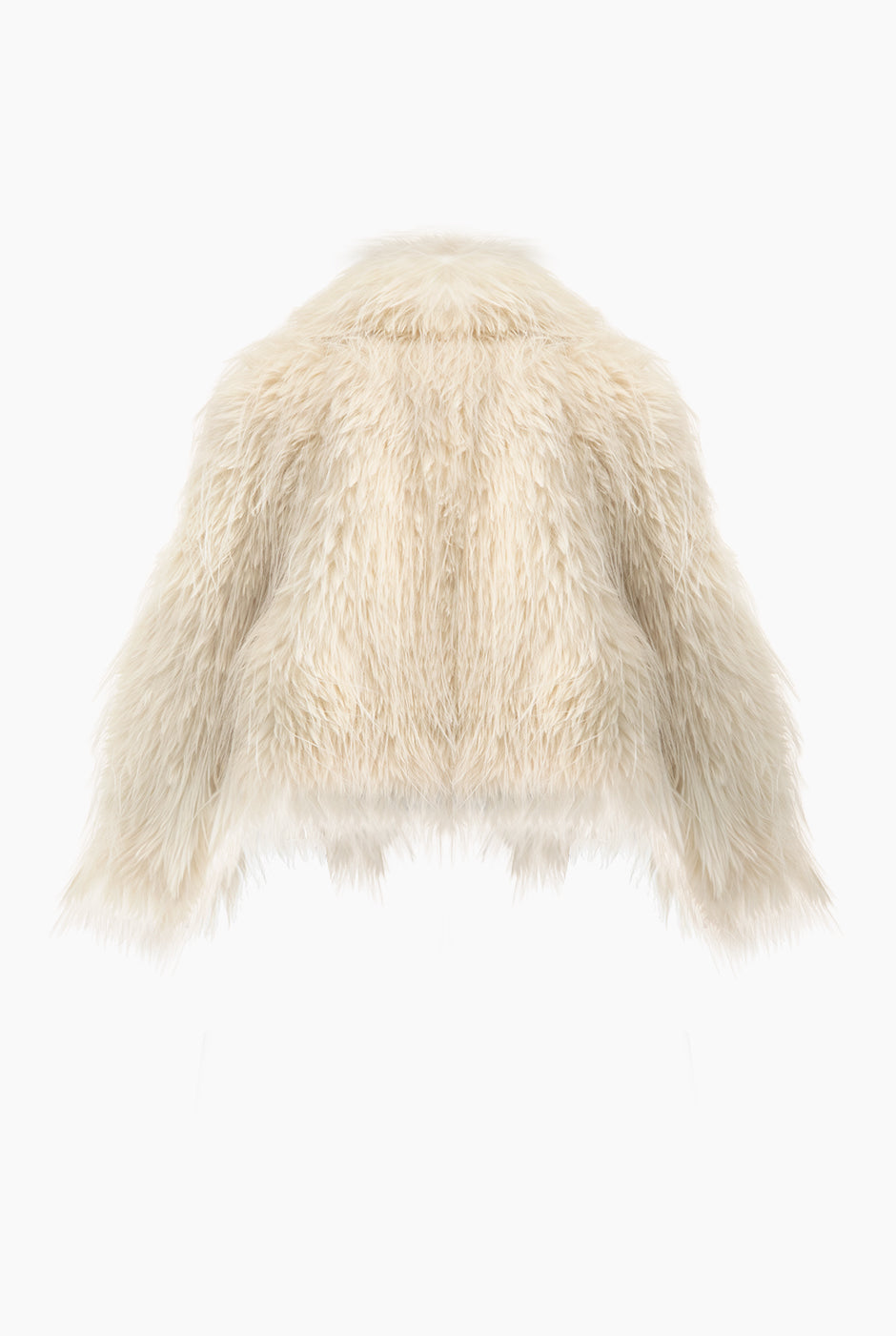 Abrigo de peluche marfil con textura elegante y solapa