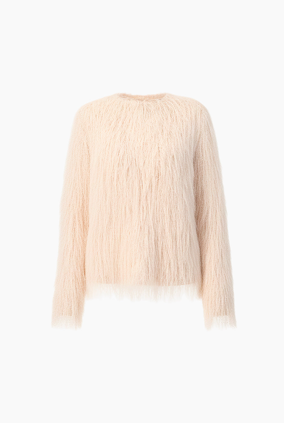 Abrigo de flecos rosa con broches y cuello redondo