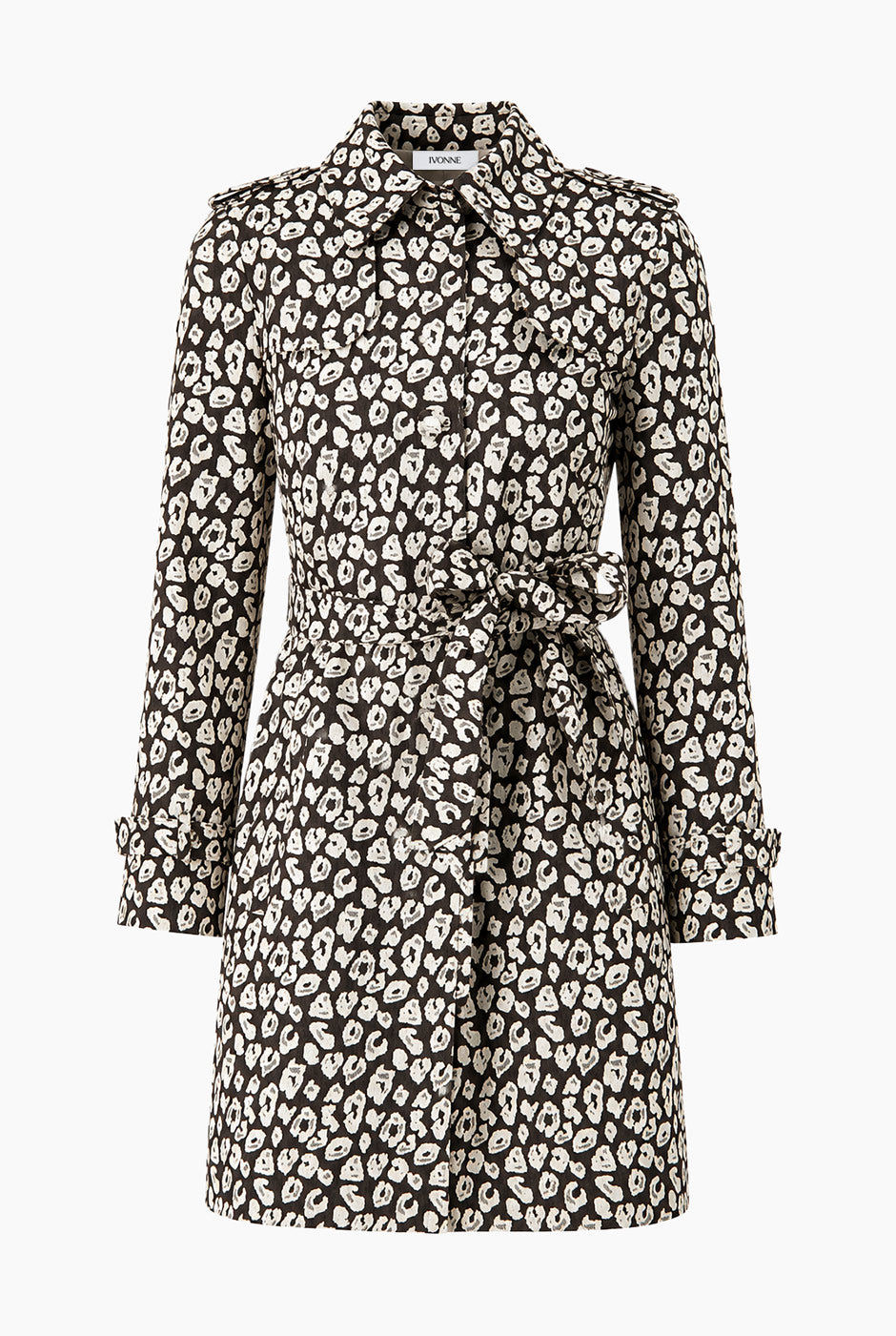 Trench Ivonne café con estampado animal print y cinta