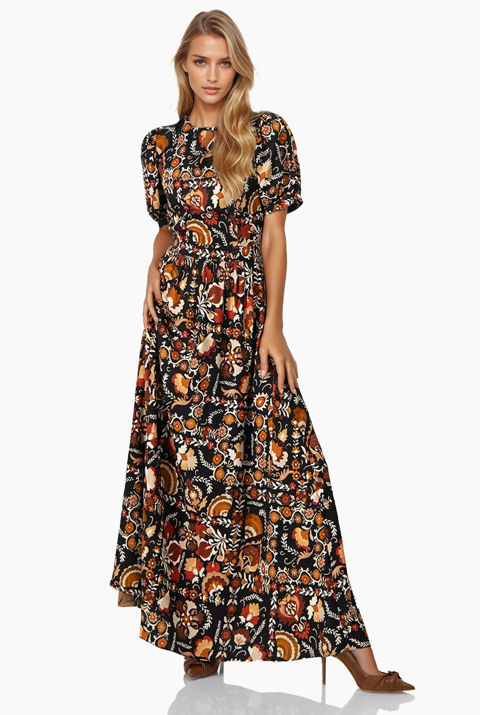 Vestido maxi con cintura imperio y hombros descubiertos con abertura Azul Marino Tallas Grandes