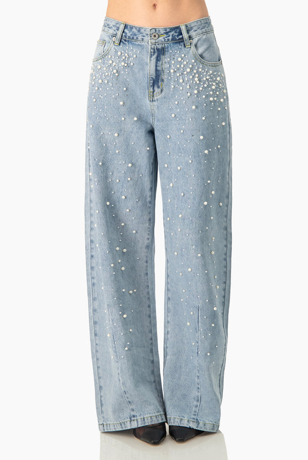 Jeans de perlas pierna ancha