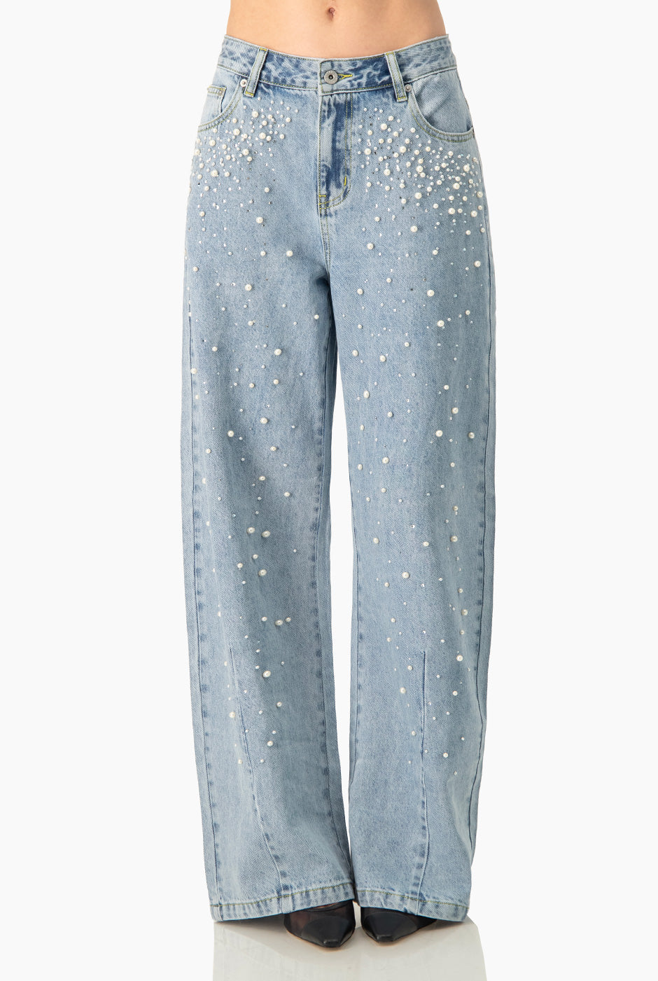 Jeans de perlas pierna ancha