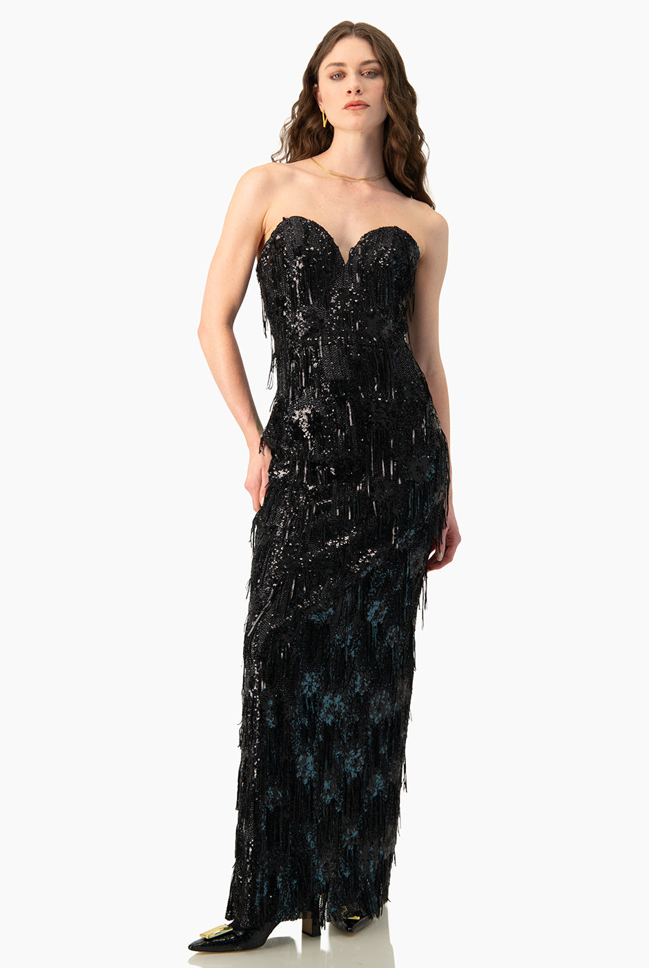 Vestido Couture largo de flecos