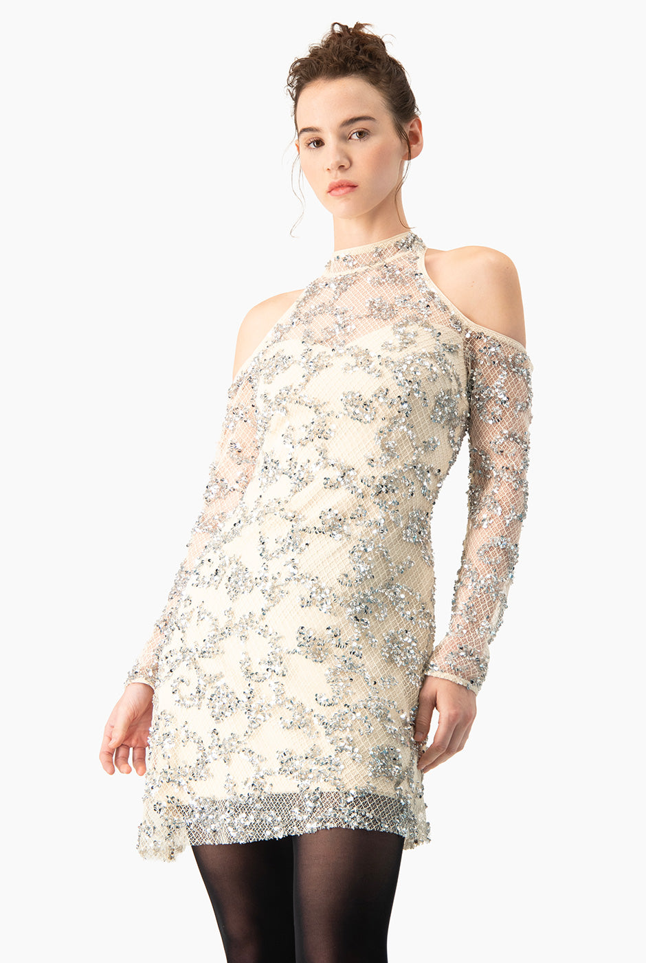 Vestido Couture corto manga larga