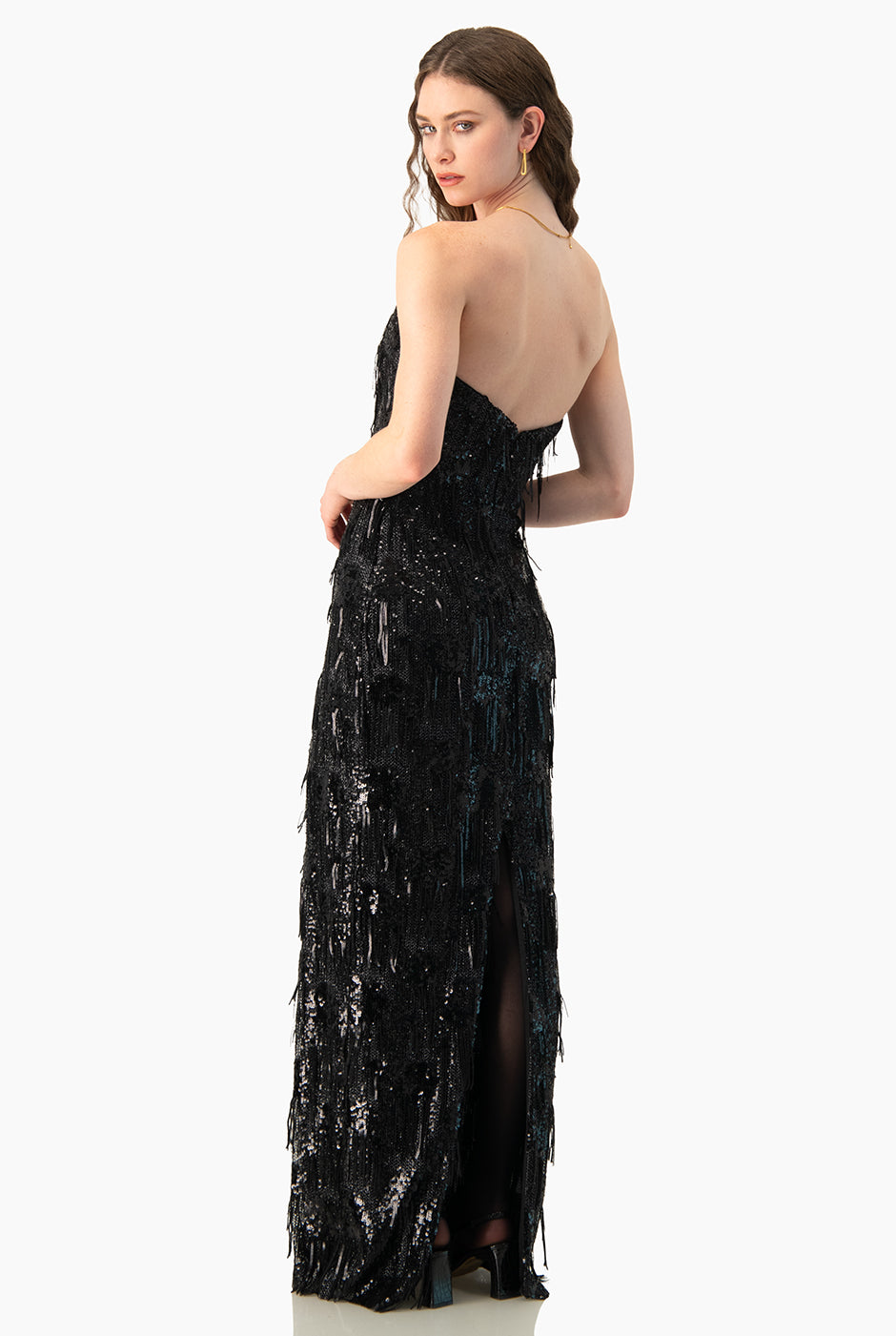 Vestido Couture largo de flecos
