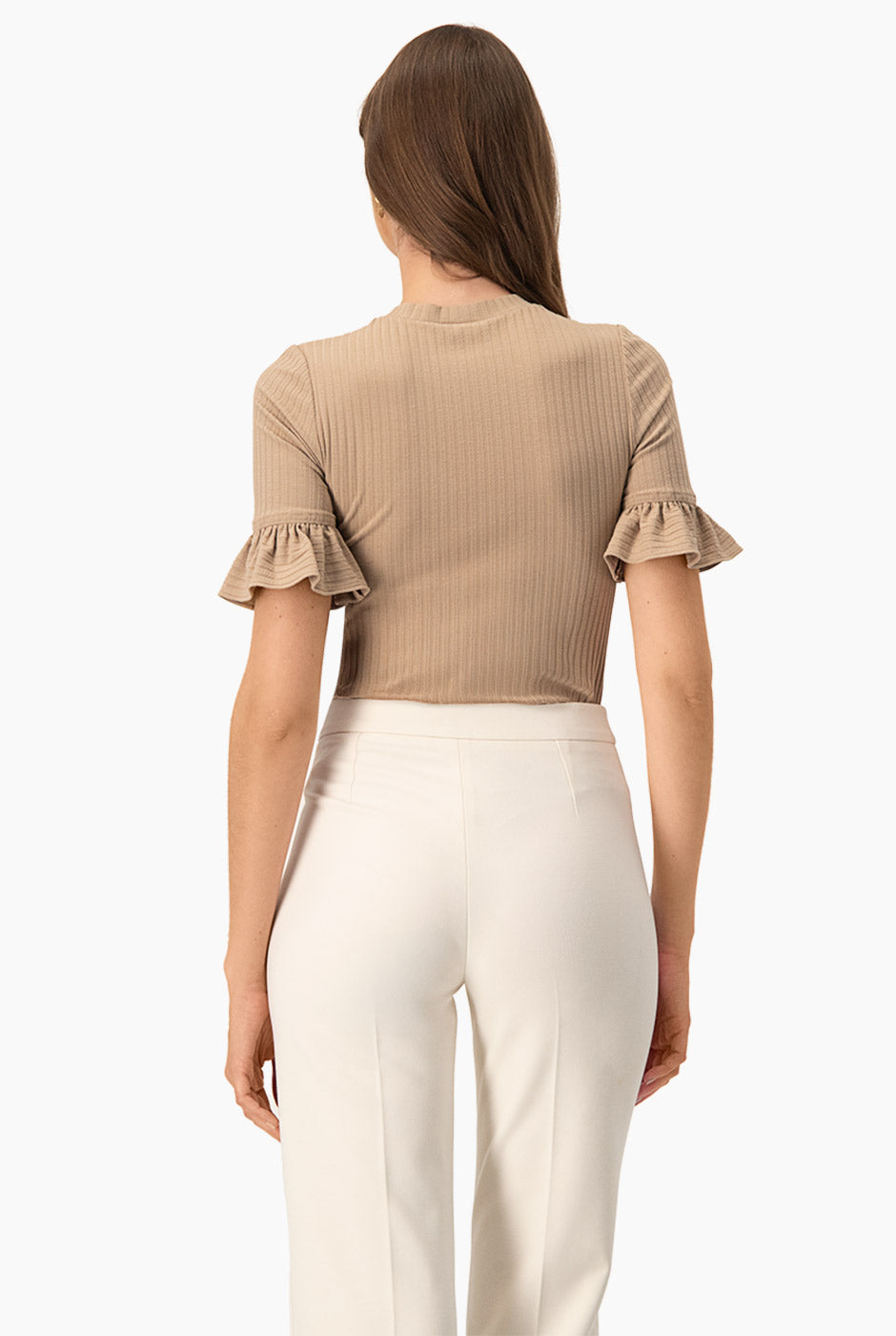 Blusa de manga volantes beige