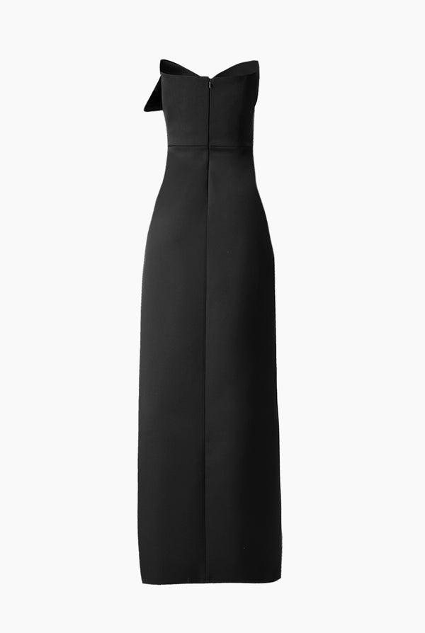 Vestido liso strapless con abertura