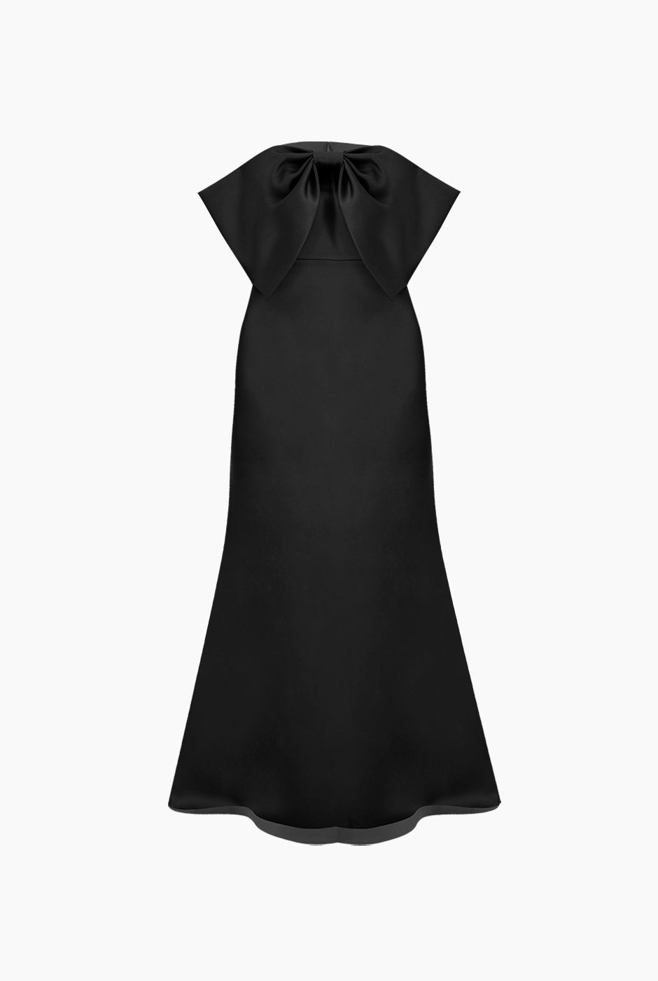 Vestido strapless tipo sirena negro con lazo frontal