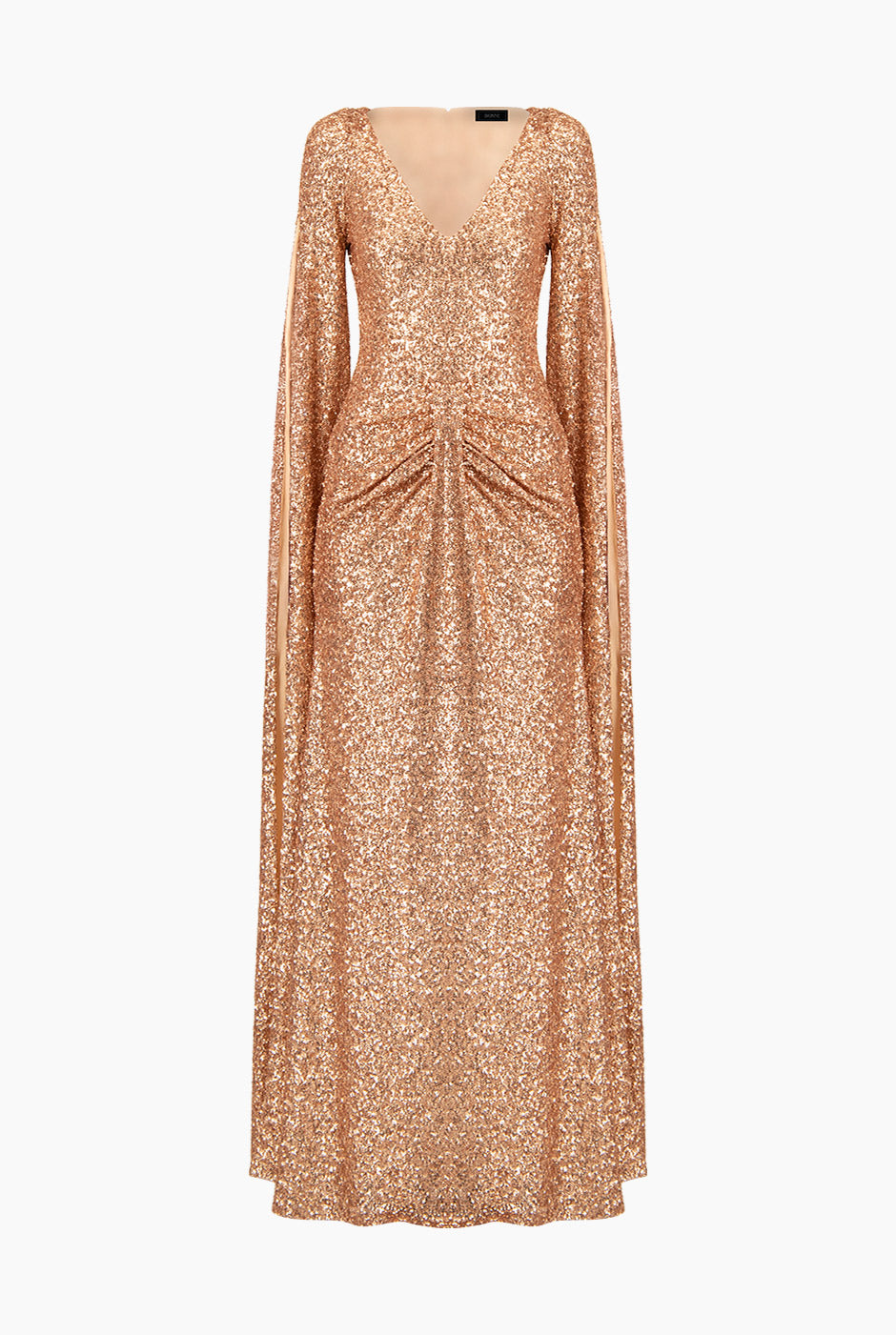 Vestido de noche rosa con lentejuelas y escote en V