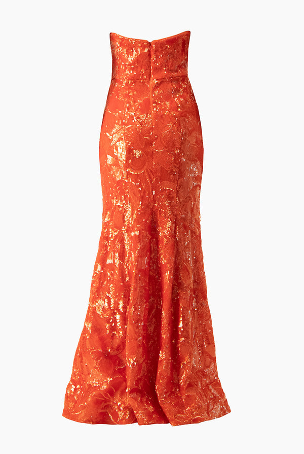 Vestido naranja strapless