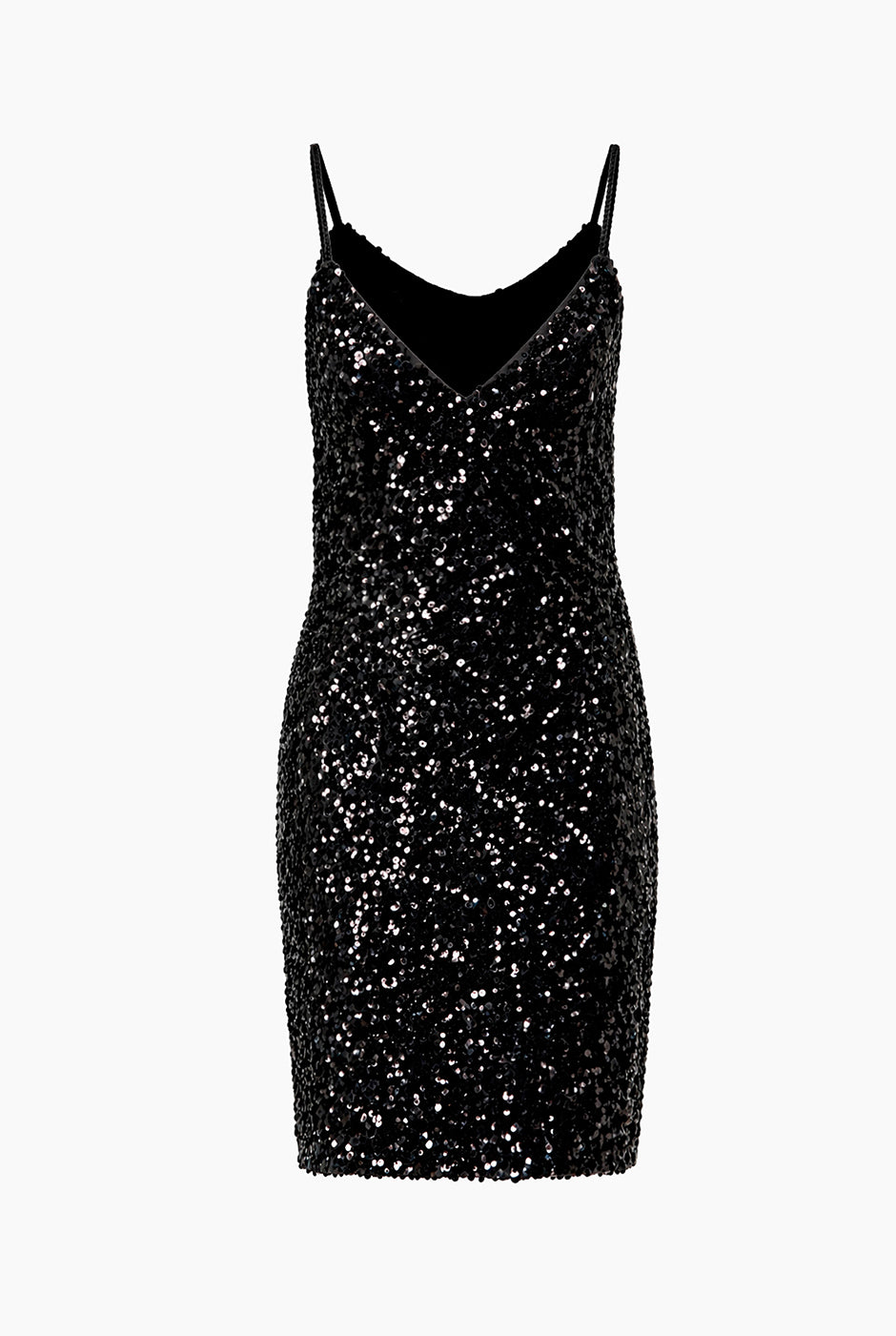 Vestido corto negro de lentejuelas sin mangas