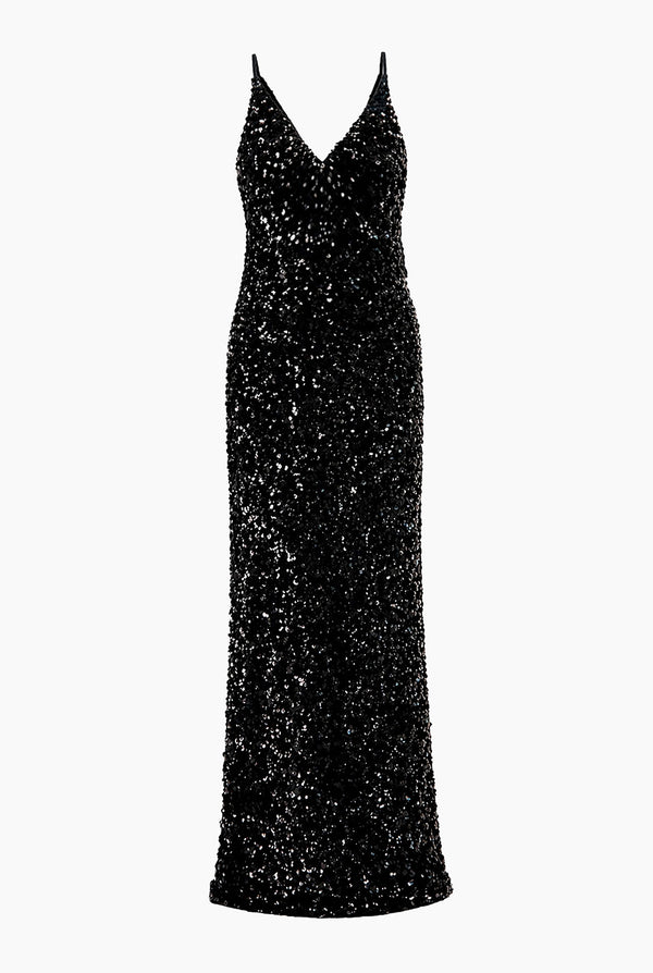 Vestido largo de lentejuelas negro