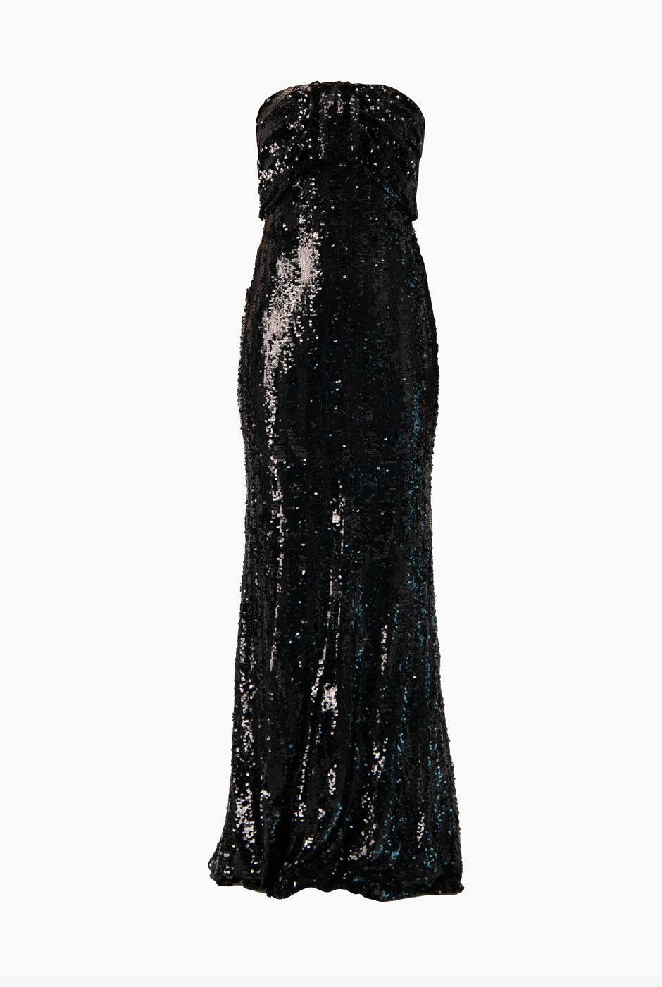 Vestido largo strapless negro con lentejuelas