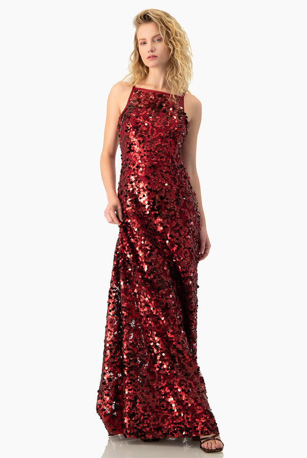 Vestido rojo largo sin mangas