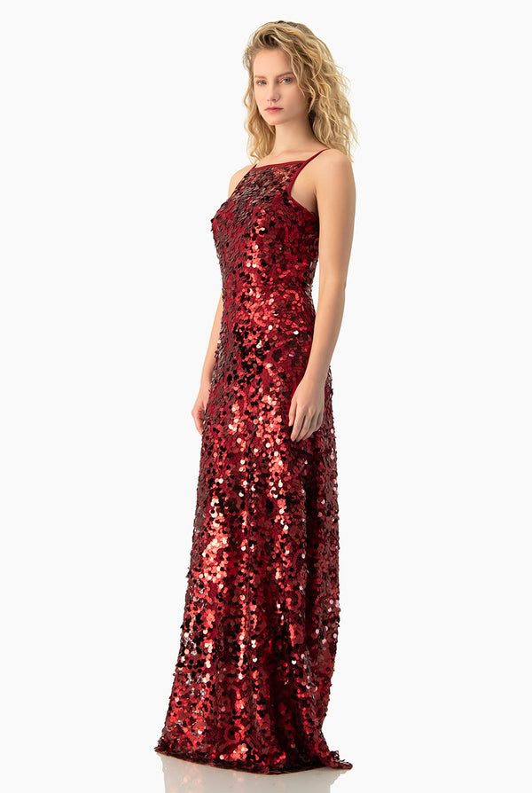 Vestido rojo largo sin mangas