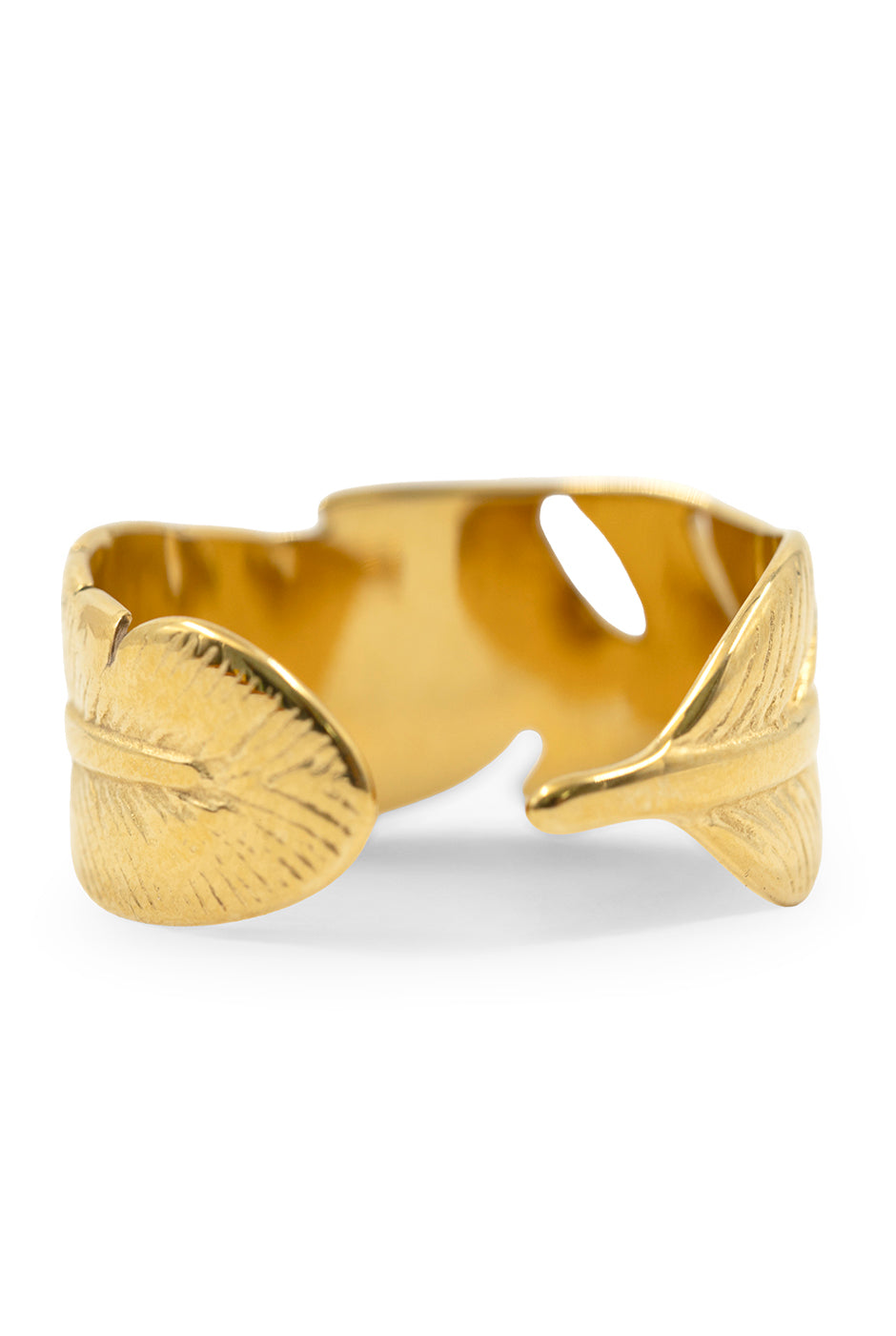 Anillo dorado ajustable con diseño de hoja envolvente