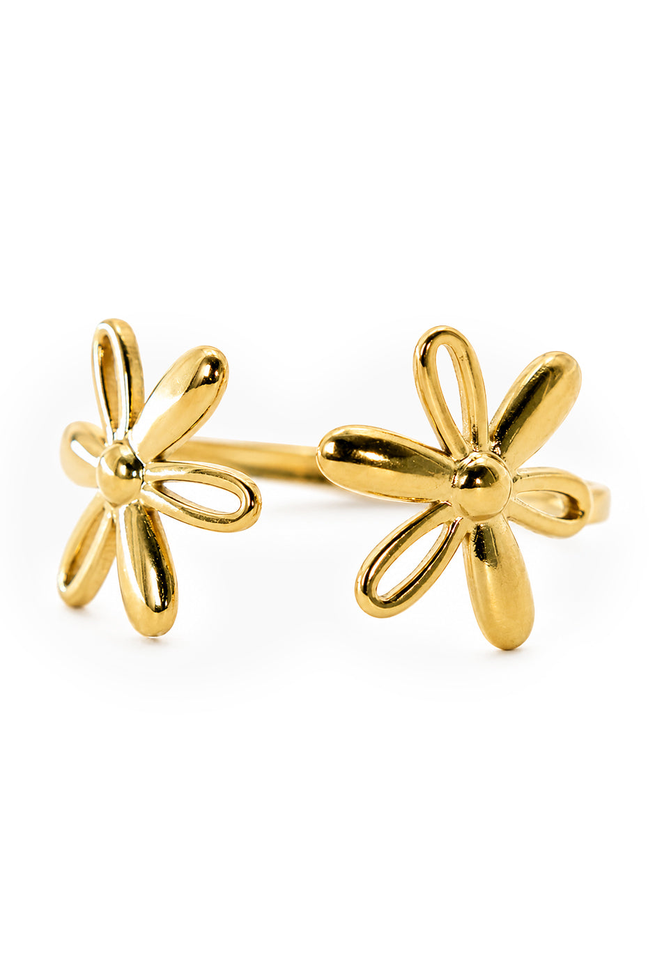 Anillo dorado con dos flores decorativas