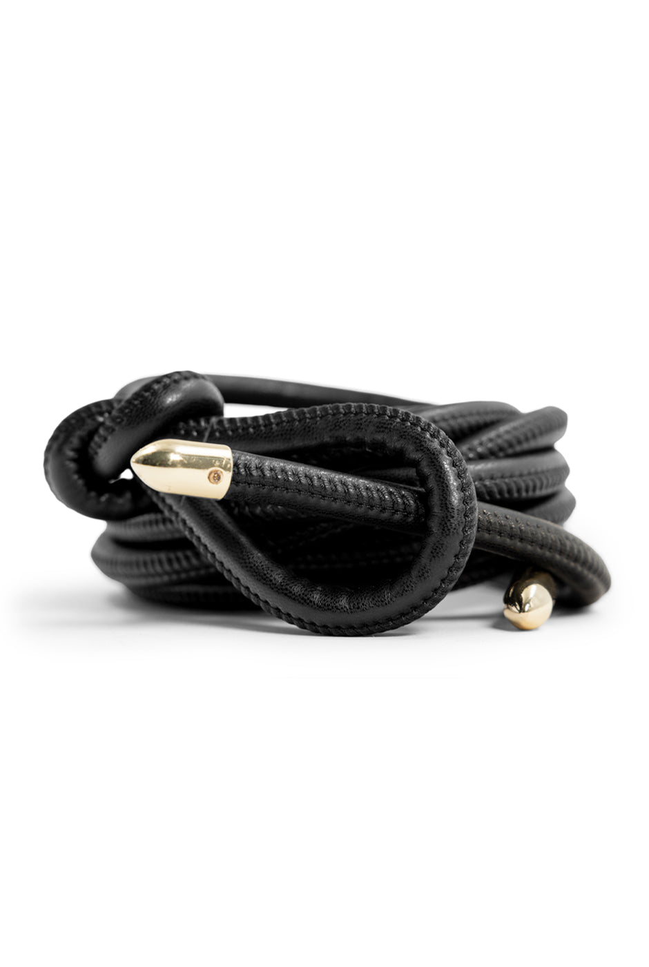 Cinturón delgado de ecopiel negro con extremos dorados