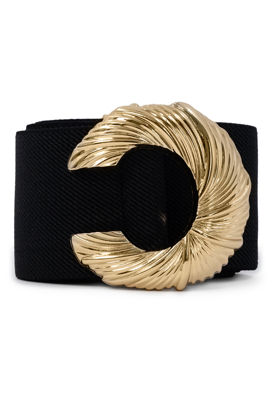 Cinturón elástico negro con hebilla dorada decorativa