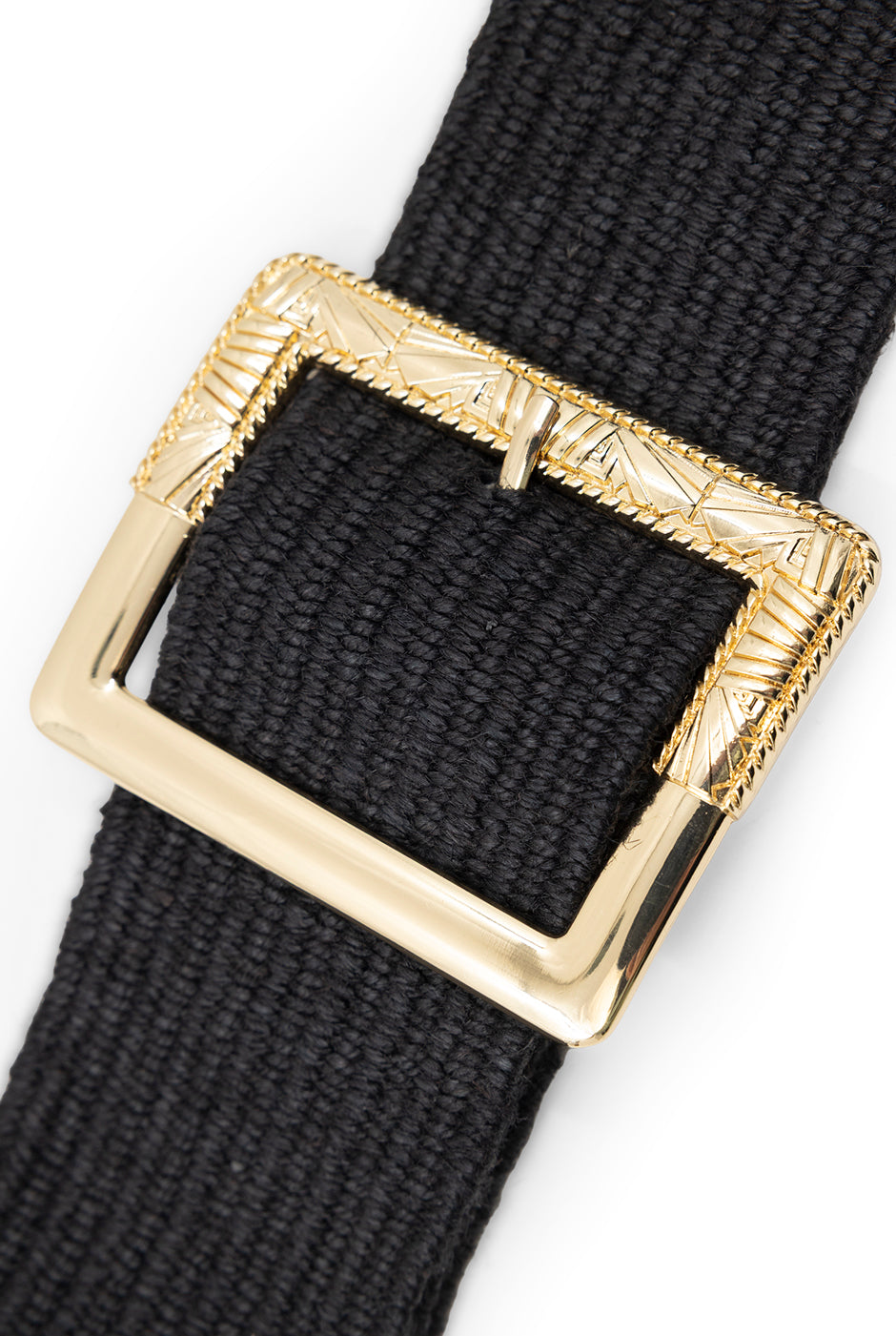Cinturón negro de yute con hebilla dorada elegante
